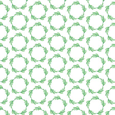 Pattern with hand drawn doodle floral wreath. Organic food and cosmetics labels and elements, for restaurants and products shops, fresh markets, farms, vegan food. Cartoon natural vector illustration.のイラスト素材