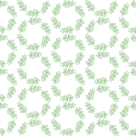 Pattern with hand drawn doodle floral wreath. Organic food and cosmetics labels and elements, for restaurants and products shops, fresh markets, farms, vegan food. Cartoon natural vector illustration.のイラスト素材