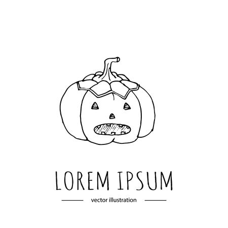 Hand drawn doodle Happy Halloween related icon - Pumpkin. Vector illustration. Holiday symbol. Cartoon sketch element: scary, autumn, face, creepy, evil pumpkin isolated on white background. Boo!のイラスト素材