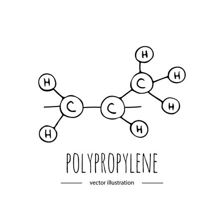 Hand drawn doodle polypropylene chemical formula icon.