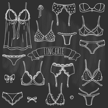 Hand drawn doodle of Lingerie icons setのイラスト素材