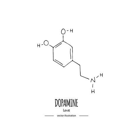 Hand drawn doodle Dopamine chemical formula icon Vector illustration Cartoon molecule element Sketch Love symbol molecular structure Structural scientific hormone formula isolated on white backgroundのイラスト素材