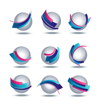 Abstract 3d icon set with colorful stripes のイラスト素材