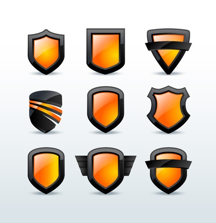 Set of black shiny shield icons  illustrationのイラスト素材