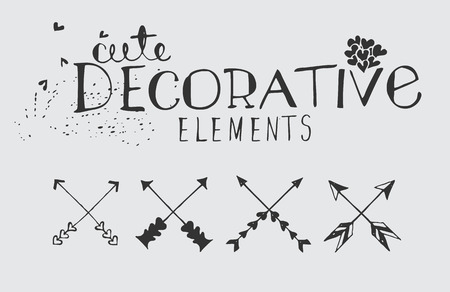 Vintage Hand Drawn Arrows Vector Illustration Setのイラスト素材