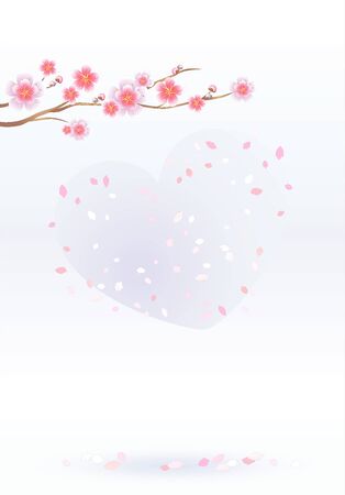 Branch of sakura with flowers. Cherry blossom branch with petals falling isolated on white. Vectorのイラスト素材