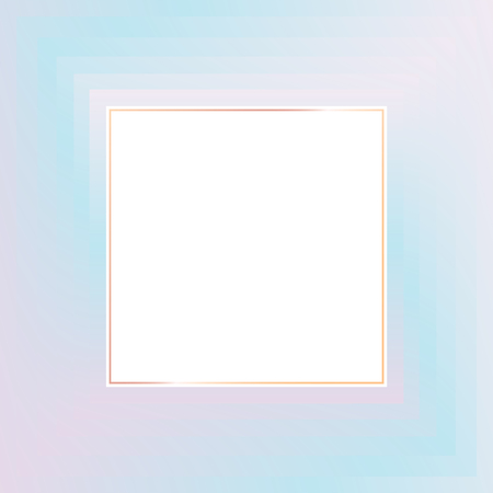 Golden Frame on multicolored background. White Square on Light Blue Pink Violet gradient background. Vector EPS 10 cmykのイラスト素材