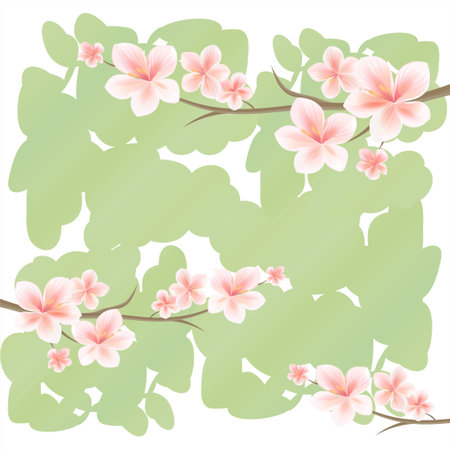 Flowers design. Branches of Sakura isolated on Green khaki background. Cherry blossom. Vector EPS 10 cmykのイラスト素材