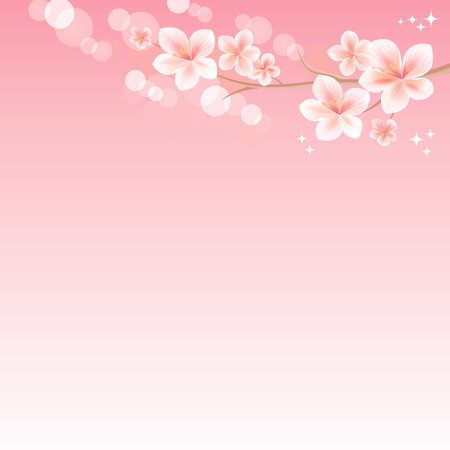 Flowers background with bokeh. Sakura blossoms. Cherry branches on pink. Vector EPS 10 cmykのイラスト素材
