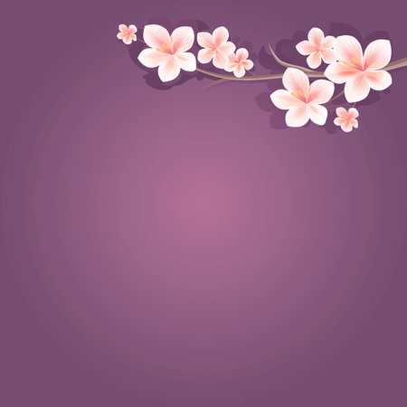 Flowers design. Branch of sakura. Cherry blossom branch on dark purple background.のイラスト素材