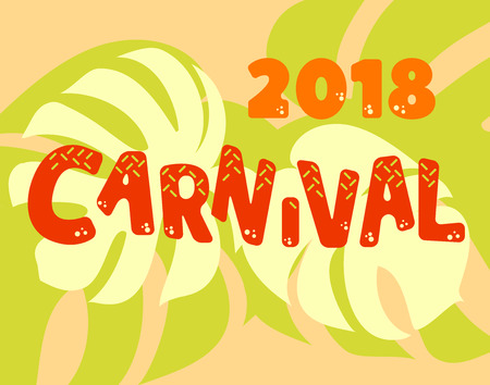 Popular event Brazil carnival title with colorful party elements. Travel destination in South America during summer isolated elements. For web banners, advertisement, flyers and interior prints.のイラスト素材