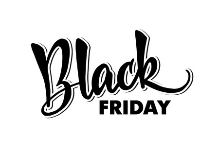 Black Friday sale discount promo offer poster or advertising flyer and coupon with hand lettering. Modern calligraphy Black friday with isolated backgroundのイラスト素材