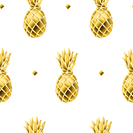 Seamless pattern with golden pineapple vector illustration.のイラスト素材