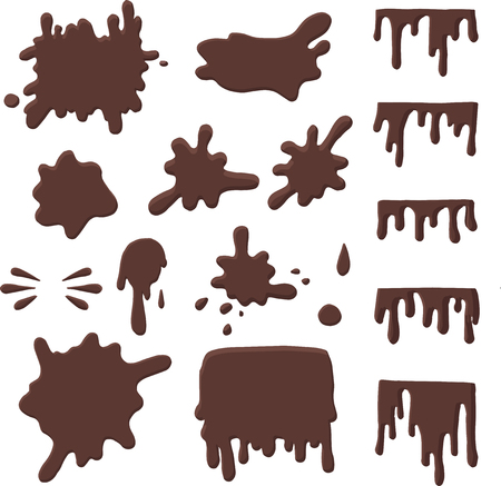 Vector set of chocolate drops and blots. Drops isolated on white background.のイラスト素材