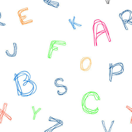 Seamless pattern of doodle children's alphabet. Vector graphic illustration.のイラスト素材