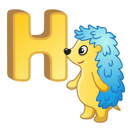 Vector bright alphabet with letters. Poster for kindergarten and preschool. Cards for learning English. Letter H. Hedgehogのイラスト素材