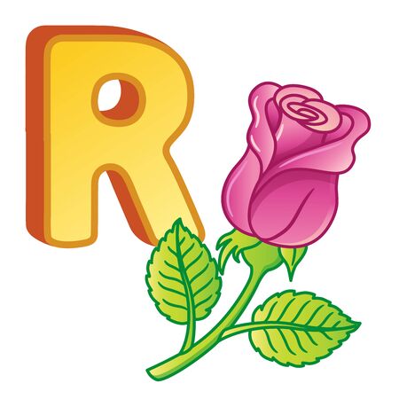 English alphabet. Poster for kindergarten and preschool. Cards for learning English. Letter R. Roseのイラスト素材