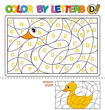 ABC Coloring Book for children. Color by letters. Learning the capital letters of the alphabet. Puzzle for children. Letter D. Duckのイラスト素材