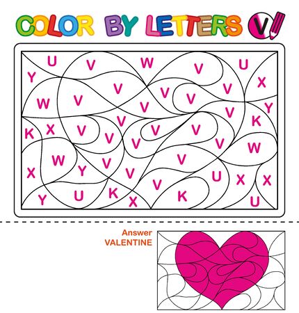 ABC Coloring Book for children. Color by letters. Learning the capital letters of the alphabet. Puzzle for children. Letter V. Valentineのイラスト素材