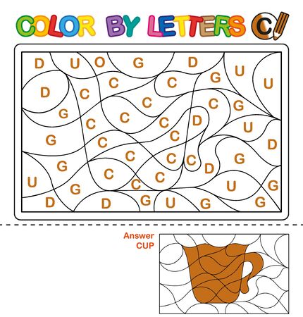 ABC Coloring Book for children. Color by letters. Learning the capital letters of the alphabet. Puzzle for children. Letter C. Cupのイラスト素材