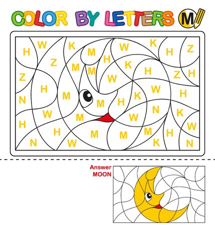 ABC Coloring Book for children. Color by letters. Learning the capital letters of the alphabet. Puzzle for children. Preschool Education. Letter M. Moonのイラスト素材