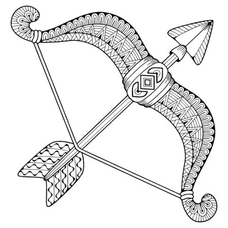 Coloring book for adult. Silhouette of arrows and bow isolated on white background. Zodiac sign Sagittarius.のイラスト素材