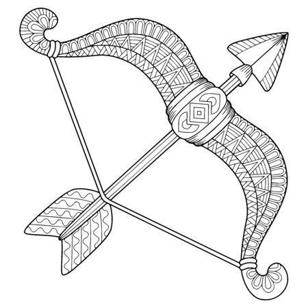 Coloring book for adult. Silhouette of arrows and bow isolated on white background. Zodiac sign Sagittarius.のイラスト素材