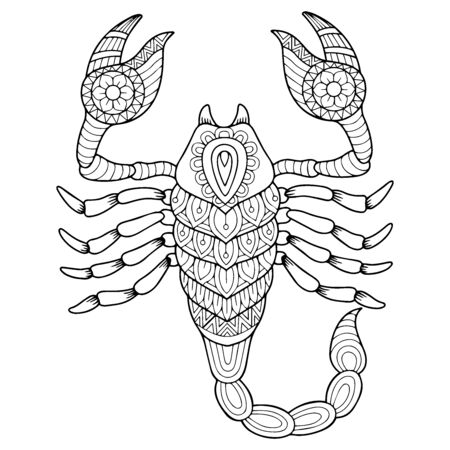 Coloringbook for adult. Silhouette of scorpion isolated on white background. Zodiac sign scorpio.のイラスト素材