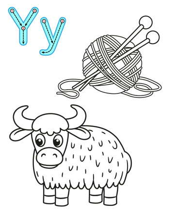 Coloring page for kindergarten and preschool. Card for study English. Vector coloring book alphabet. Letter A. Anchor, Ant, Acornのイラスト素材