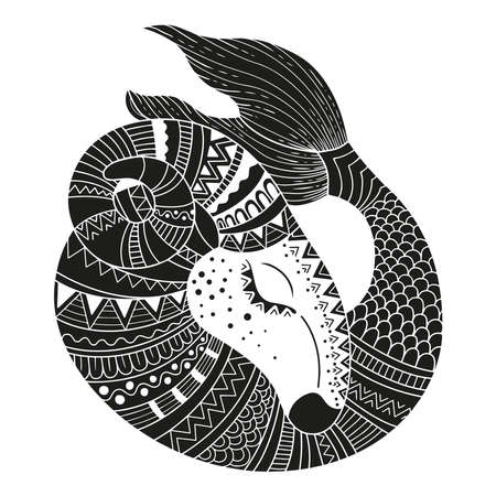 Tattoo style. Silhouette of capricorn isolated on white background. Zodiac capricornのイラスト素材