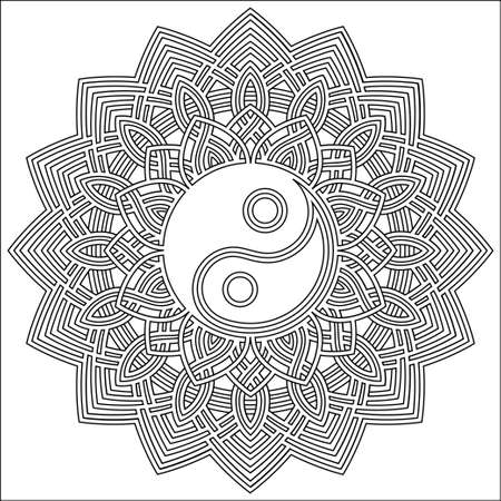 Vector Yin-Yang symbol. Coloring book for adult in Oriental style with ornaments. Circular mandala pattern for henna, mehndi, tattoo, decoration. Decorative ornamentのイラスト素材