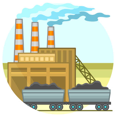 Coal energy power plant. Energy concept. Vector illustration in flat styleのイラスト素材