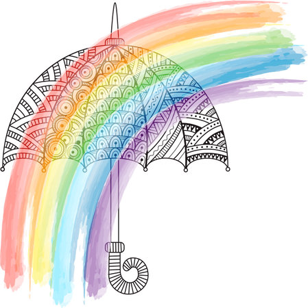 Vector doodle bright umbrella. I love Autumn. Fashion Umbrella Style. Rainbow and rainのイラスト素材
