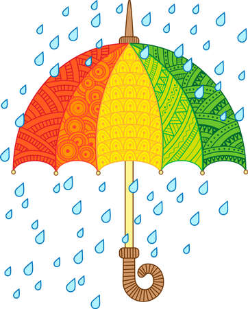 Vector doodle bright umbrella. I love Autumn. Fashion Umbrella Style. Rainbow and rainのイラスト素材