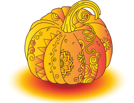 Pumpkin in mandala style with detailed patterns for Halloween and Thanksgiving dayのイラスト素材