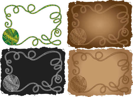 Card template with a ball of yarn in doodle style. Label for knitted handmade goodsのイラスト素材