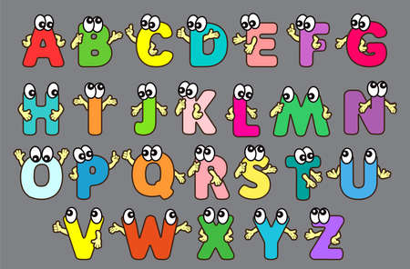 Funny Character alphabet lettering text. Capital Letter English ABC black contourのイラスト素材