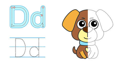Trace the letter and picture and color it. Educational children tracing game. Coloring alphabet. Letter A and funny cartoon appleのイラスト素材