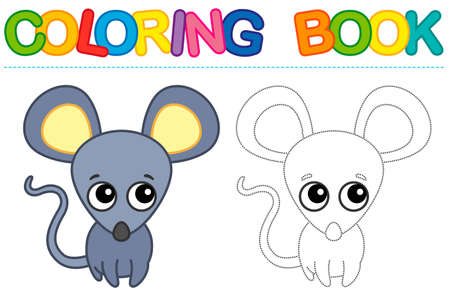 Coloring page funny grey home mouse. Educational tracing coloring book for childrens activity. Trace dashed lineのイラスト素材