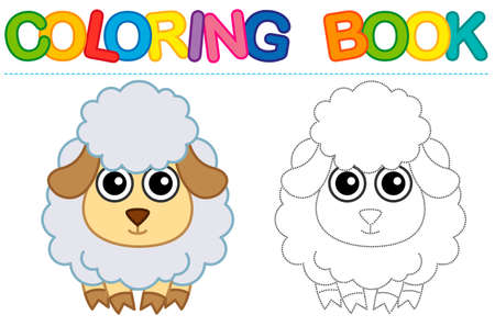Coloring page funny smiling sheep. Educational tracing coloring book for childrens activityのイラスト素材