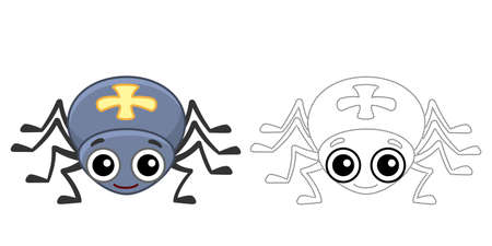 Coloring Insect for children coloring book. Funny spider in a cartoon style. Trace the dots and color the pictureのイラスト素材