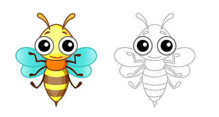Coloring Insect for children coloring book. Funny bee in a cartoon style. Trace the dots and color the pictureのイラスト素材