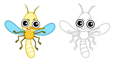 Coloring Insect for children coloring book. Funny mosquito in a cartoon style. Trace the dots and color the pictureのイラスト素材