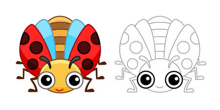Funny ladybug. Coloring Insect in a cartoon styleのイラスト素材