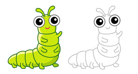 Coloring Insect for children coloring book. Funny caterpillar in a cartoon style. Trace the dots and color the pictureのイラスト素材