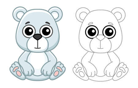 Zoo animal for children coloring book. Funny polar bear in a cartoon style. Trace the dots and color the pictureのイラスト素材