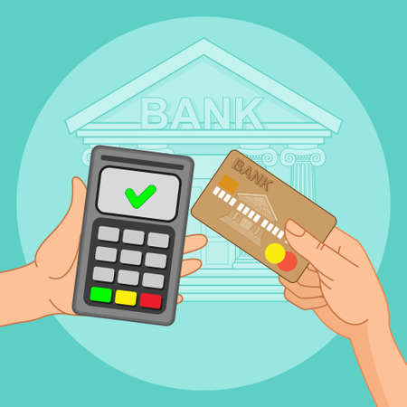 The customer uses a credit card to pay for purchases and services, non-cash technologies and the concept of credit card paymentのイラスト素材