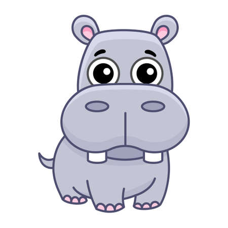 Vector Zoo animal. Funny little hippo in a cartoon styleのイラスト素材