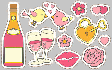 Set of funny stickers. Elements for design Love story, for weddings day or valentines dayのイラスト素材