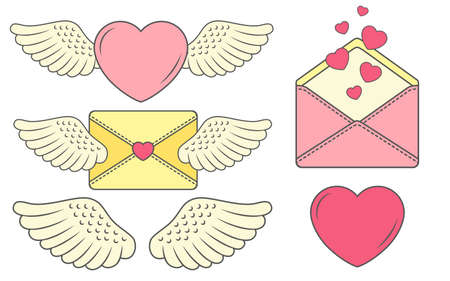 Set of funny stickers. Elements for design Love story, for weddings day or valentines dayのイラスト素材